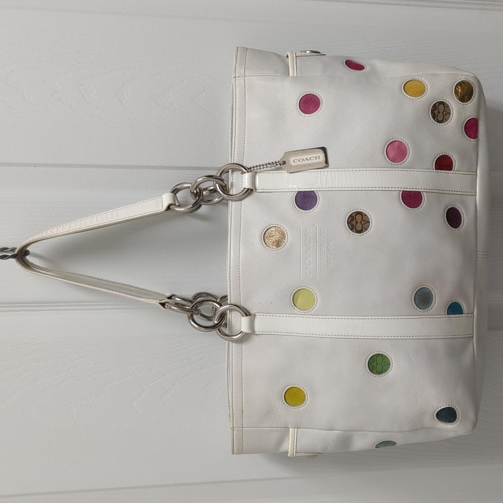 Coach White Leather Polkadot Tote